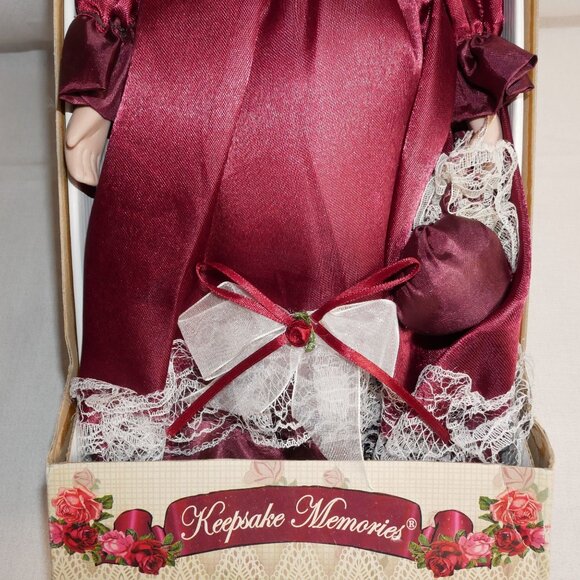 Dan Dee Fine Bisque Porcelain Doll In Burgundy Dress With Lace & Bow LE NIB - Picture 7 of 11